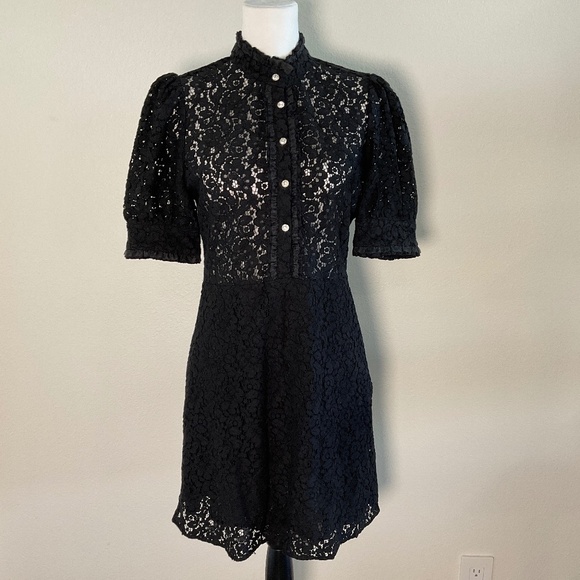 ZARA Black Lace Dress With Jewel Buttons Size Medium - Picture 1 of 11